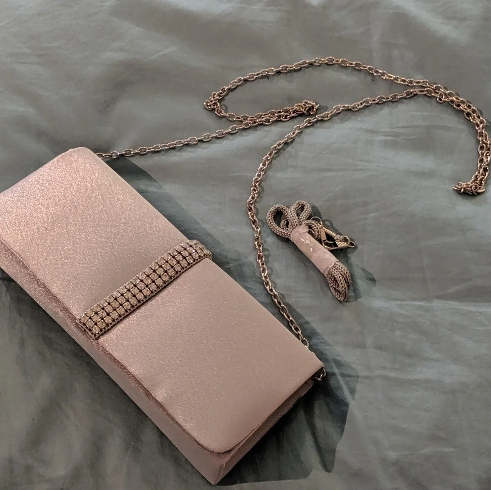 Lulu Townsend Grey Clutch w Rhinestone Accents